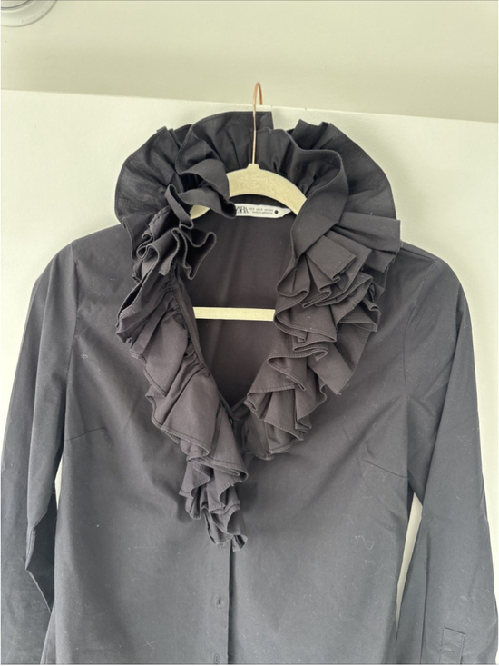 Zara Tops - Zara Black Blouse Ruffled Colar Small
